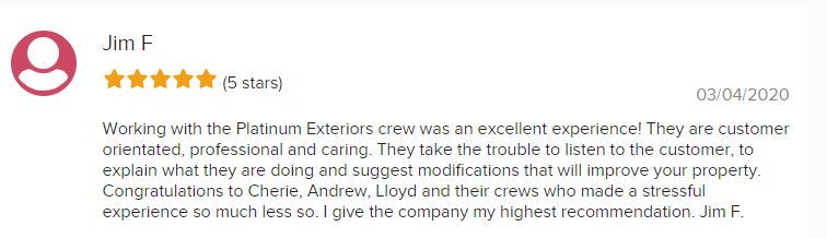 Jim F from BBB for Platinum Exteriors